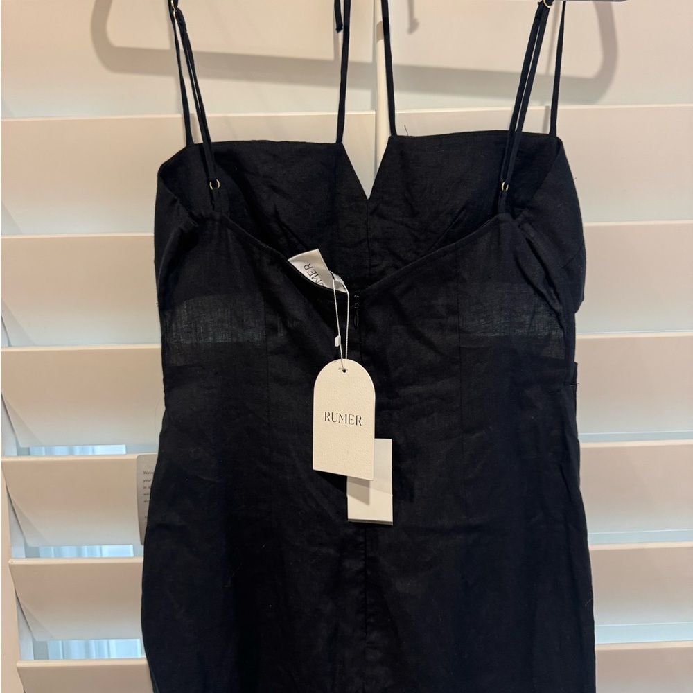 RUMER NWT Freya Black Linen Cut Out Maxi Dress M Reverie - Picture 12 of 13